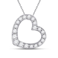 Load image into Gallery viewer, 10kt White Gold Womens Round Diamond Sideways Heart Pendant 1/4 Cttw
