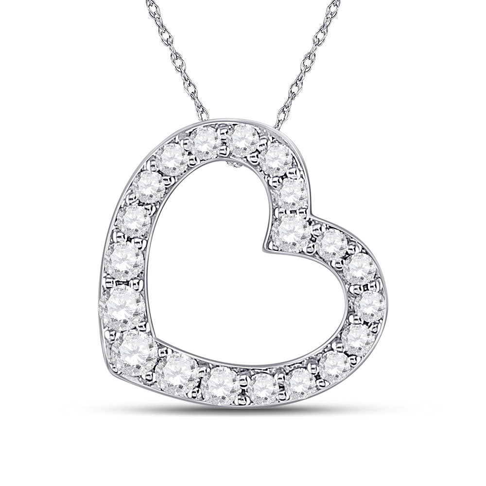 10kt White Gold Womens Round Diamond Sideways Heart Pendant 1/4 Cttw