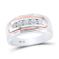 Load image into Gallery viewer, 14kt Two-tone Gold Mens Round Diamond Faceted Single Row Band Ring 3/4 Cttw
