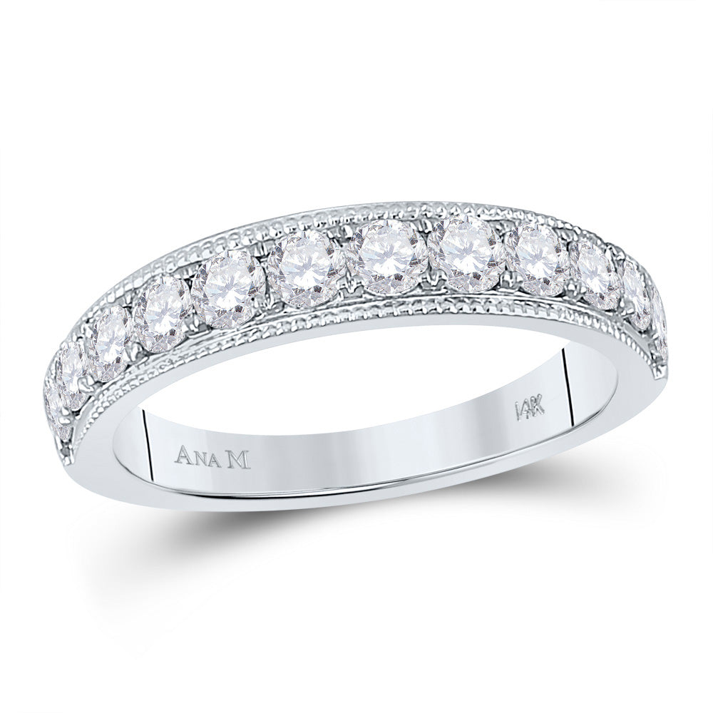 14kt White Gold Womens Round Diamond Wedding Single Row Band 1 Cttw