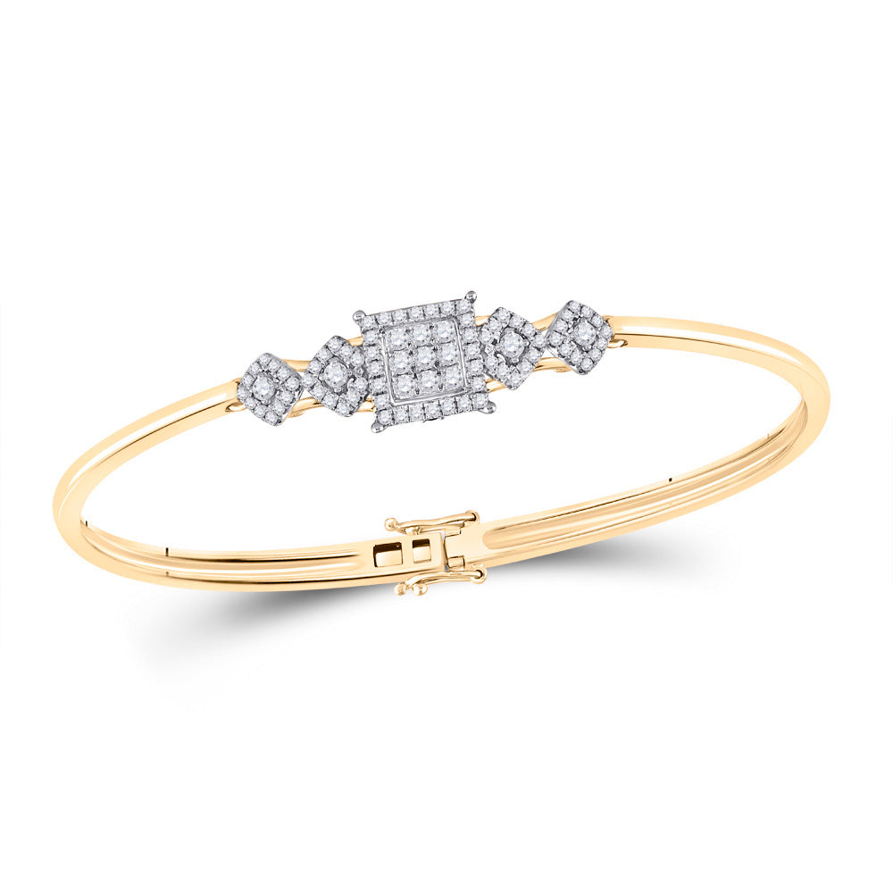 14kt Yellow Gold Womens Round Diamond Square Cluster Bracelet 3/4 Cttw