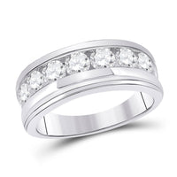 Load image into Gallery viewer, 14kt White Gold Mens Round Diamond Single Row Band Ring 2 Cttw
