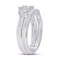 Load image into Gallery viewer, 14kt White Gold Princess Diamond Bridal Wedding Ring Band Set 1 Cttw
