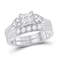 Load image into Gallery viewer, 14kt White Gold Princess Diamond Bridal Wedding Ring Band Set 1 Cttw
