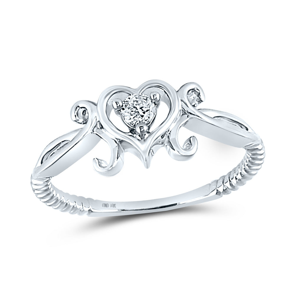 10kt White Gold Womens Round Diamond Heart Solitaire Ring 1/10 Cttw
