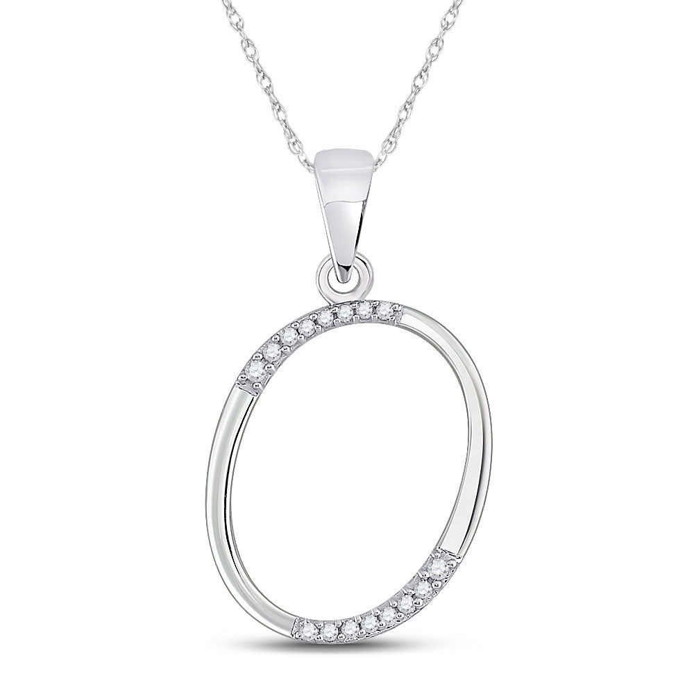 10kt White Gold Womens Round Diamond O Initial Letter Pendant 1/12 Cttw
