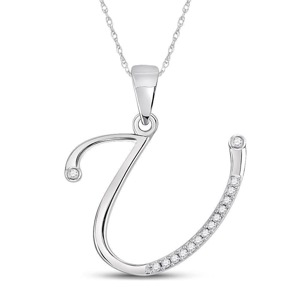 10kt White Gold Womens Round Diamond Initial U Letter Pendant 1/12 Cttw