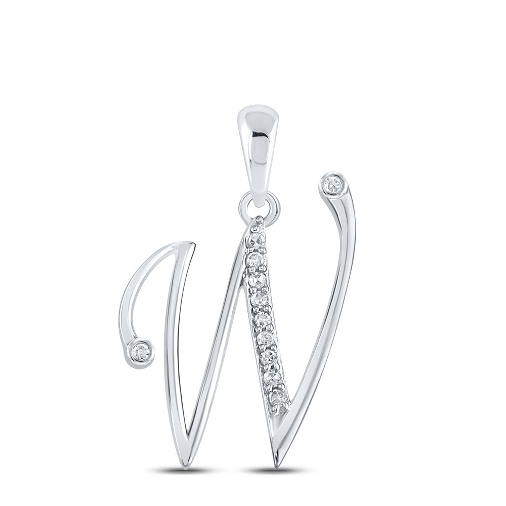 10kt White Gold Womens Round Diamond W Initial Letter Pendant 1/12 Cttw