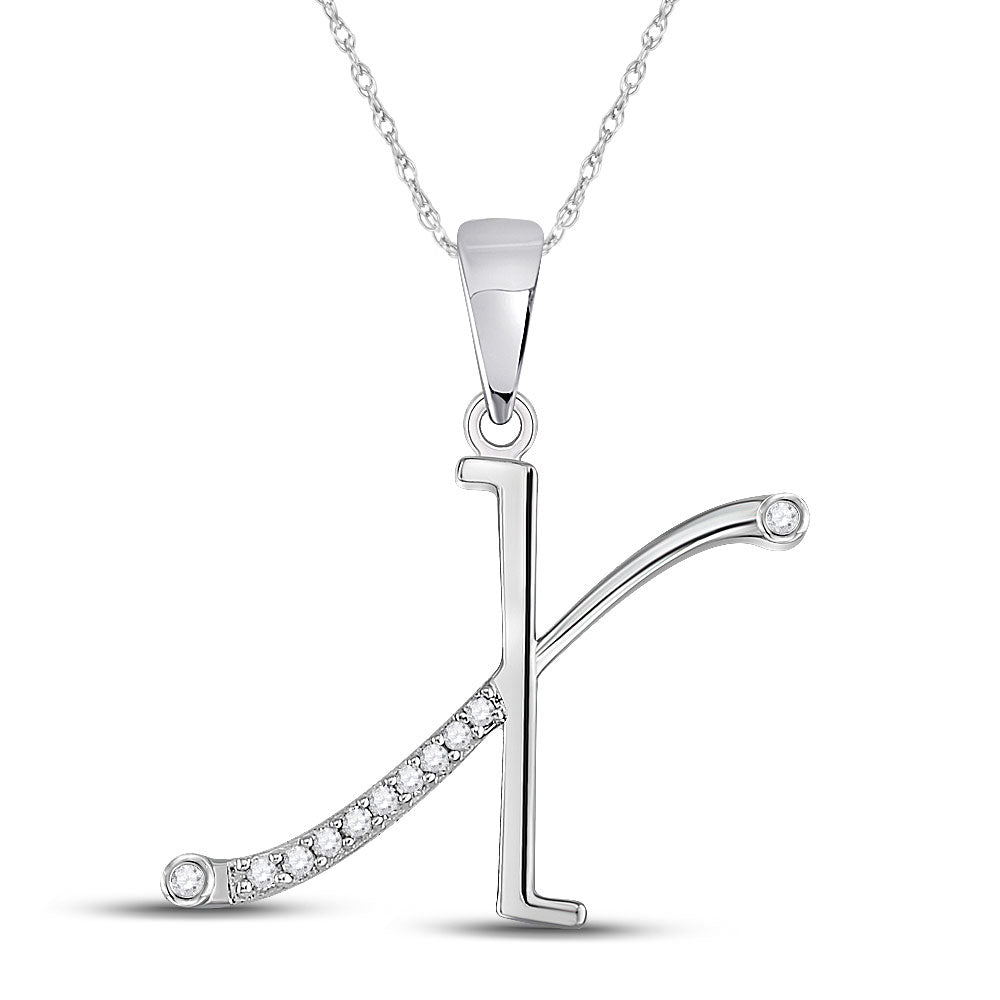 10kt White Gold Womens Round Diamond X Initial Letter Pendant 1/20 Cttw
