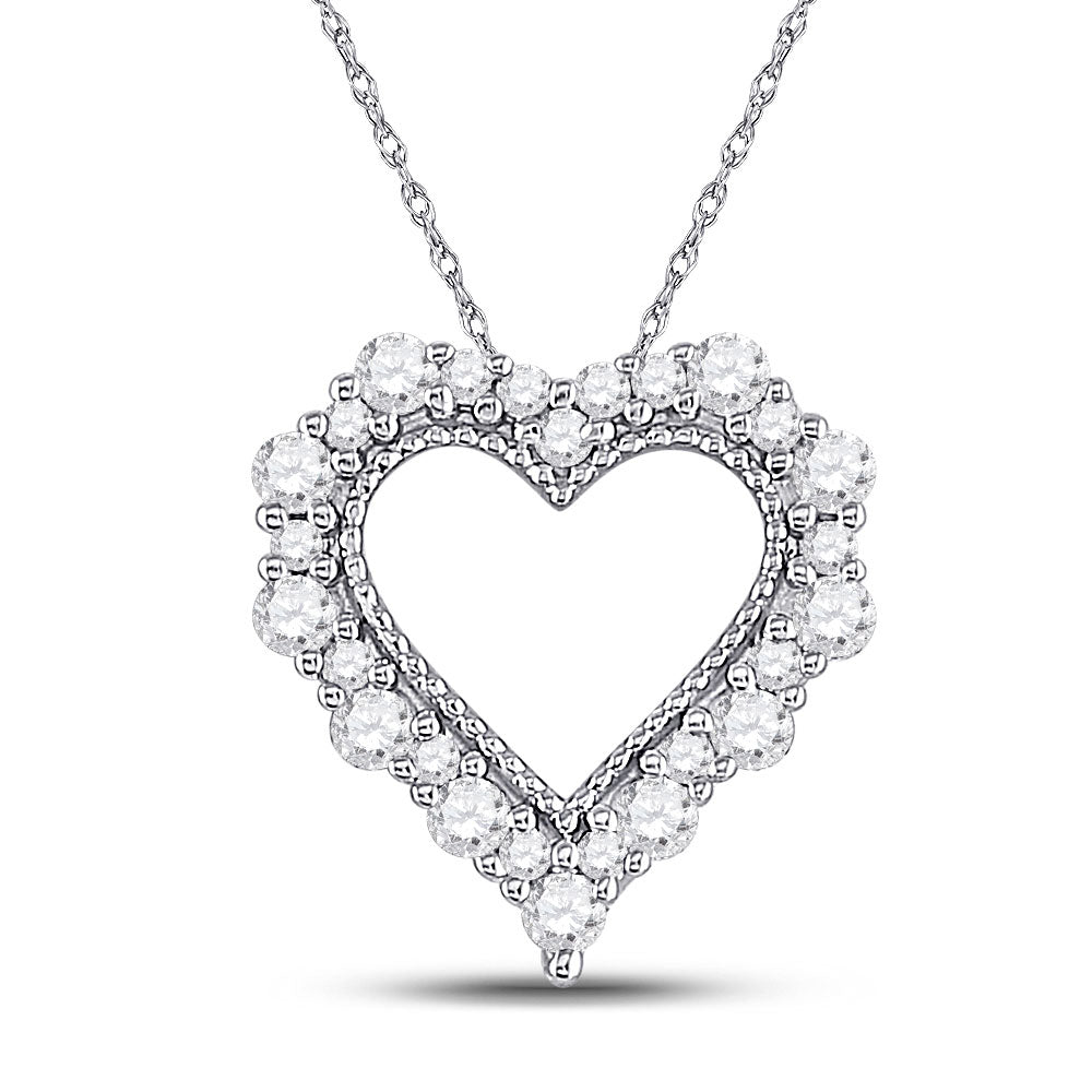 14kt White Gold Womens Round Diamond Heart Pendant 1/3 Cttw