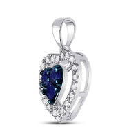 Load image into Gallery viewer, 10kt White Gold Womens Round Blue Sapphire Diamond Heart Pendant 1/2 Cttw
