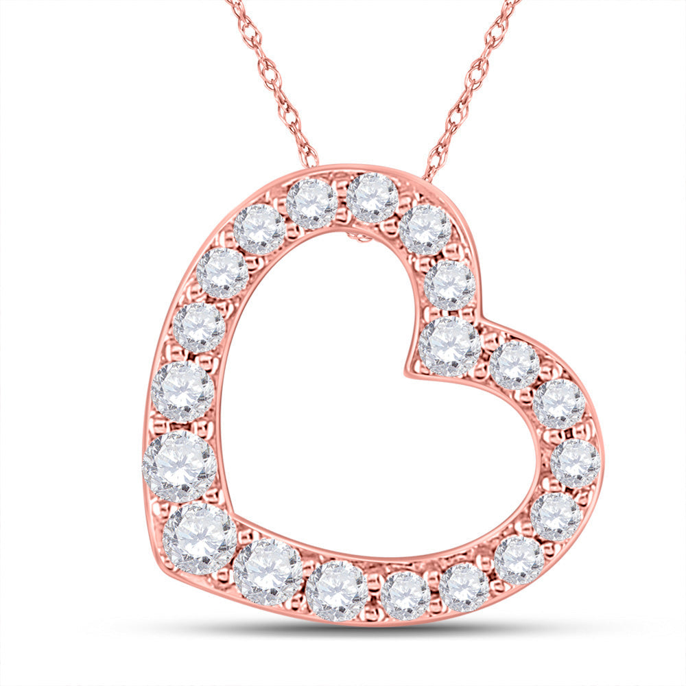 10kt Rose Gold Womens Round Diamond Heart Pendant 1/4 Cttw