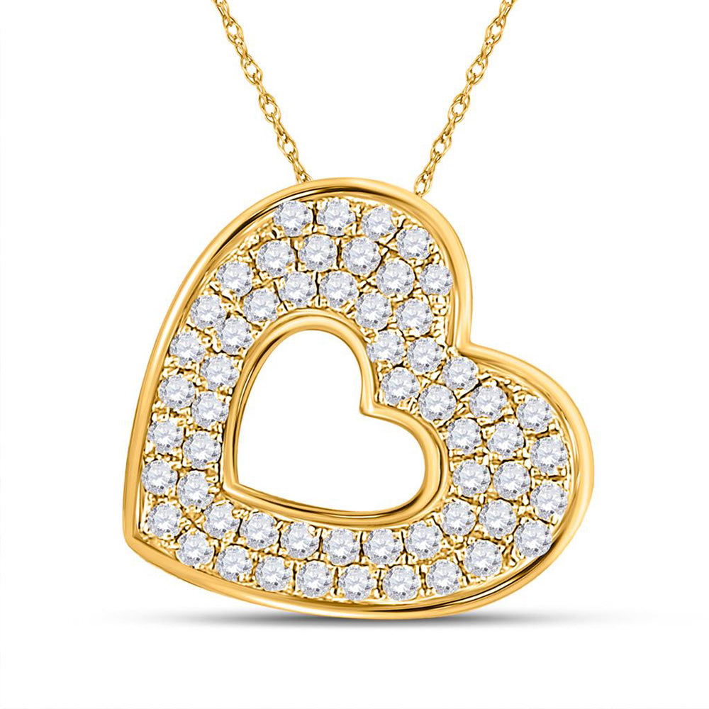 10kt Yellow Gold Womens Round Diamond Heart Pendant 1/3 Cttw