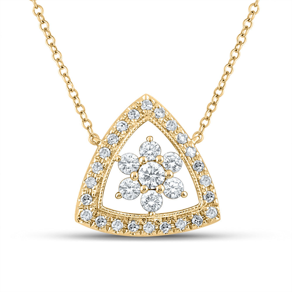 14kt Yellow Gold Womens Round Diamond Cluster Triangle Necklace 1/3 Cttw