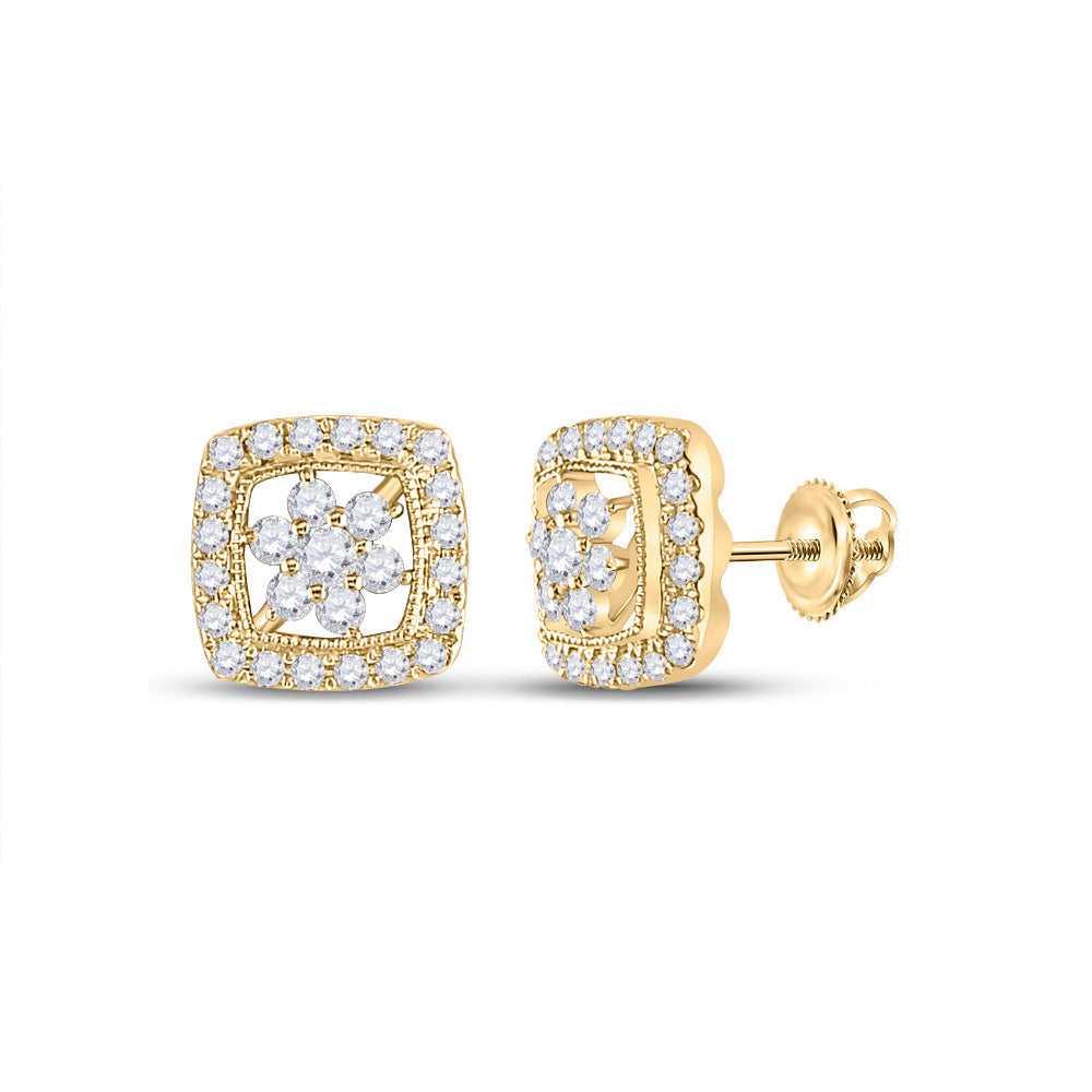 14kt Yellow Gold Womens Round Diamond Square Cluster Earrings 3/8 Cttw