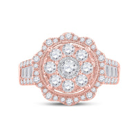 Load image into Gallery viewer, 14kt Rose Gold Womens Round Diamond Floral Cluster Bridal Wedding Engagement Ring 1-5/8 Cttw
