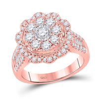 Load image into Gallery viewer, 14kt Rose Gold Womens Round Diamond Floral Cluster Bridal Wedding Engagement Ring 1-5/8 Cttw
