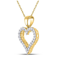 Load image into Gallery viewer, 14kt Yellow Gold Womens Round Diamond Outline Heart Pendant 1/4 Cttw
