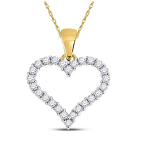 Load image into Gallery viewer, 14kt Yellow Gold Womens Round Diamond Outline Heart Pendant 1/4 Cttw

