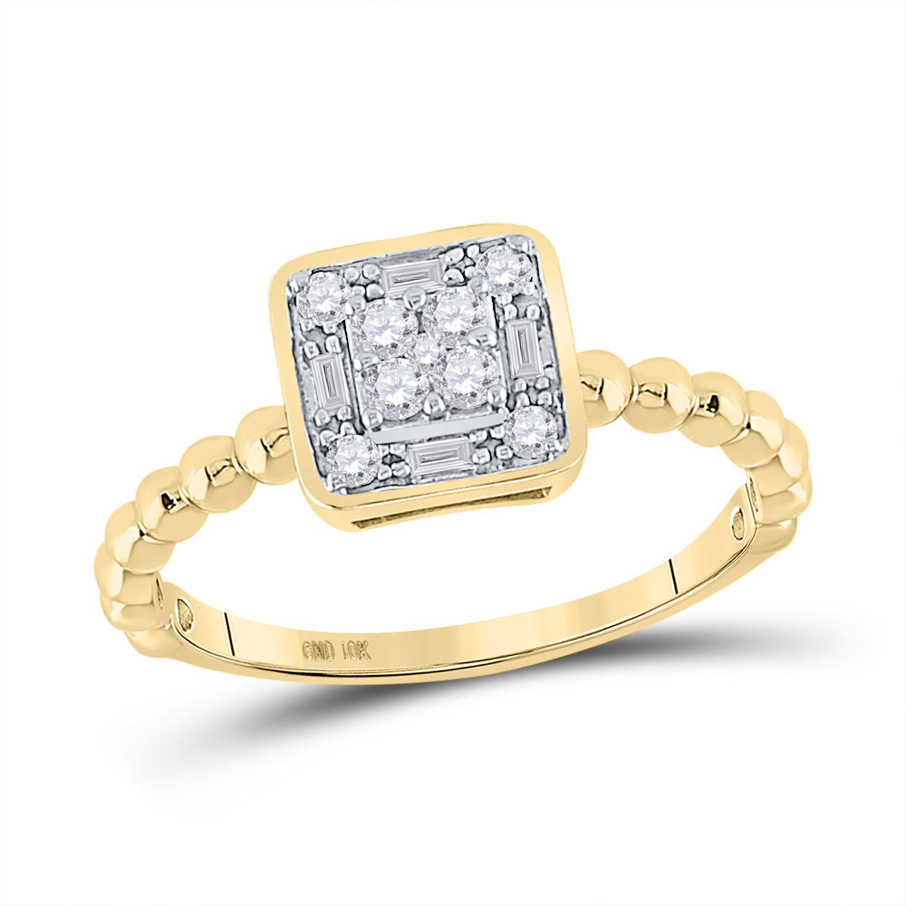 10kt Yellow Gold Womens Round Diamond Square Cluster Ring 1/4 Cttw