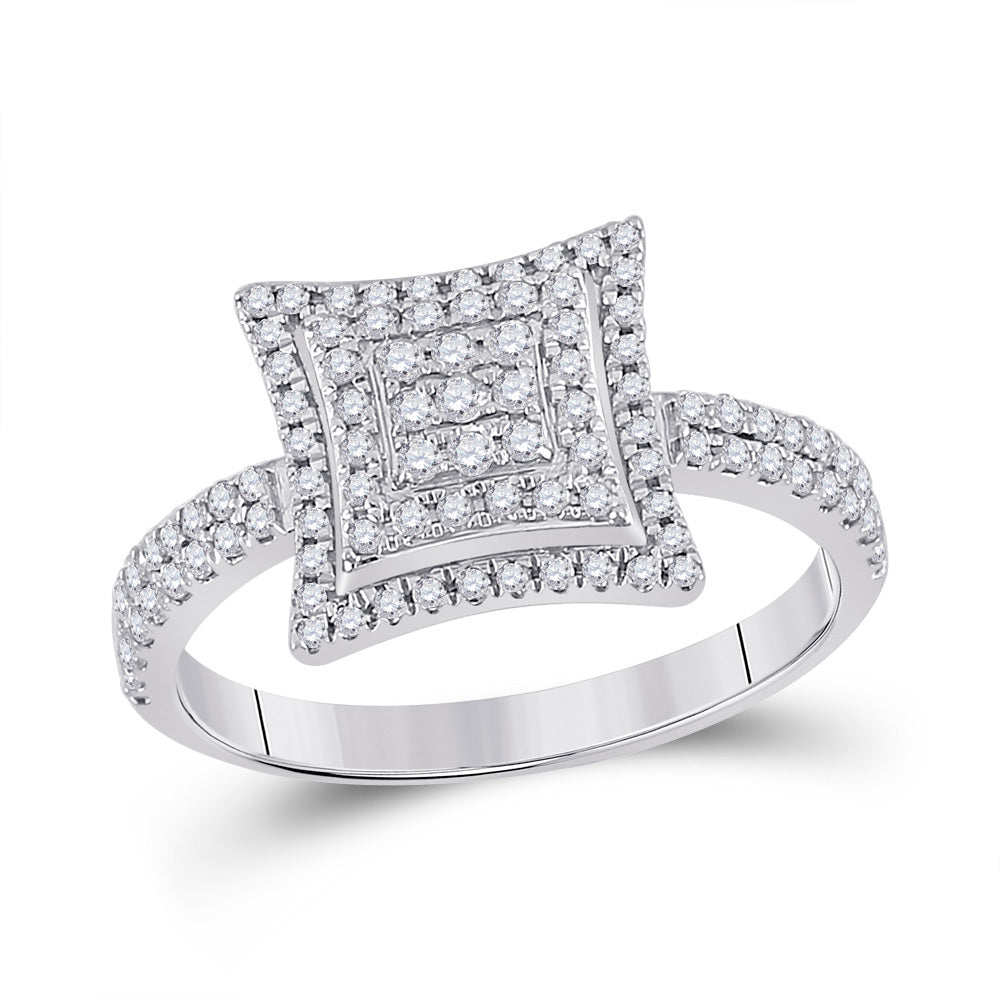10kt White Gold Womens Round Diamond Square Ring 1/2 Cttw