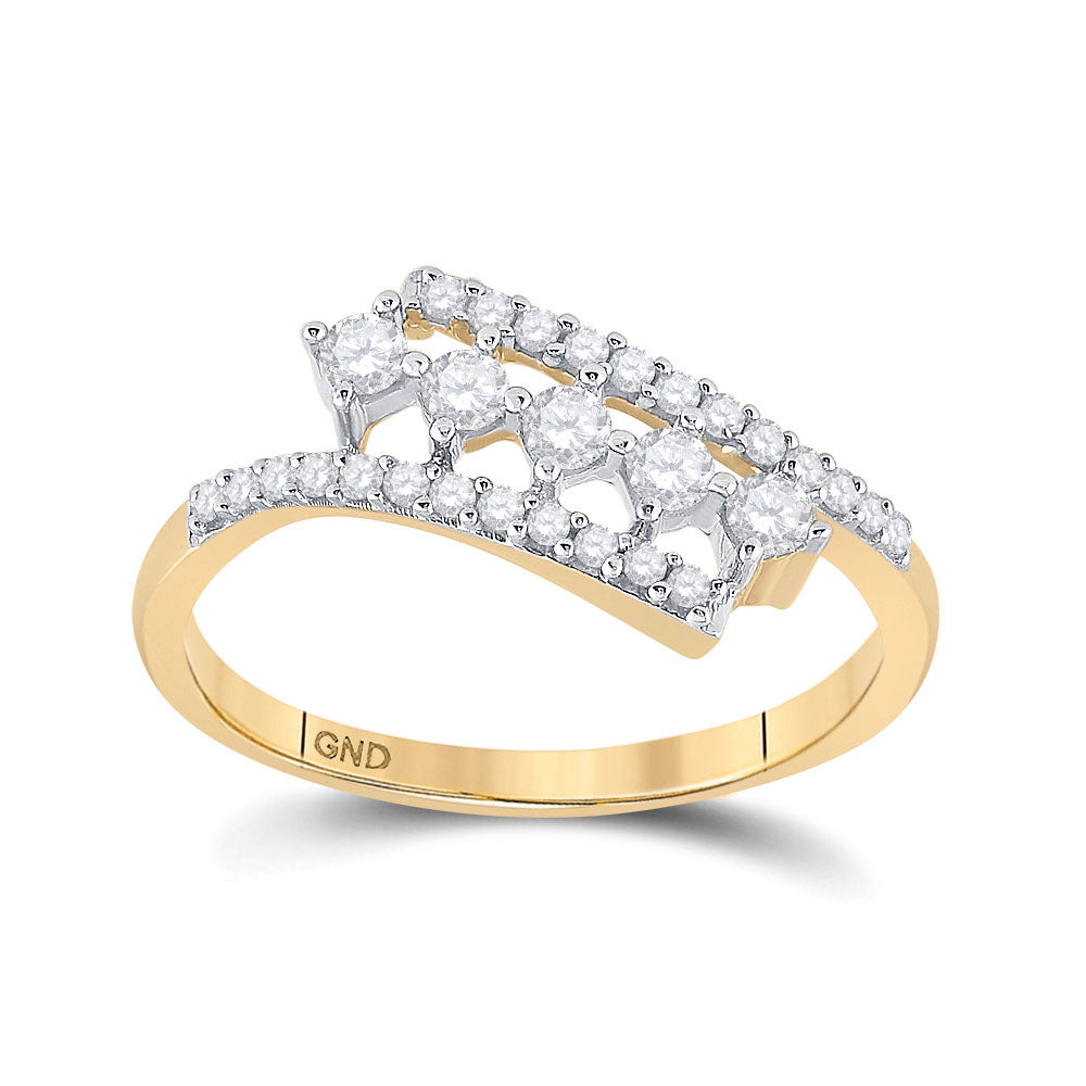 10kt Yellow Gold Womens Round Diamond Bypass Fashion Ring 1/3 Cttw