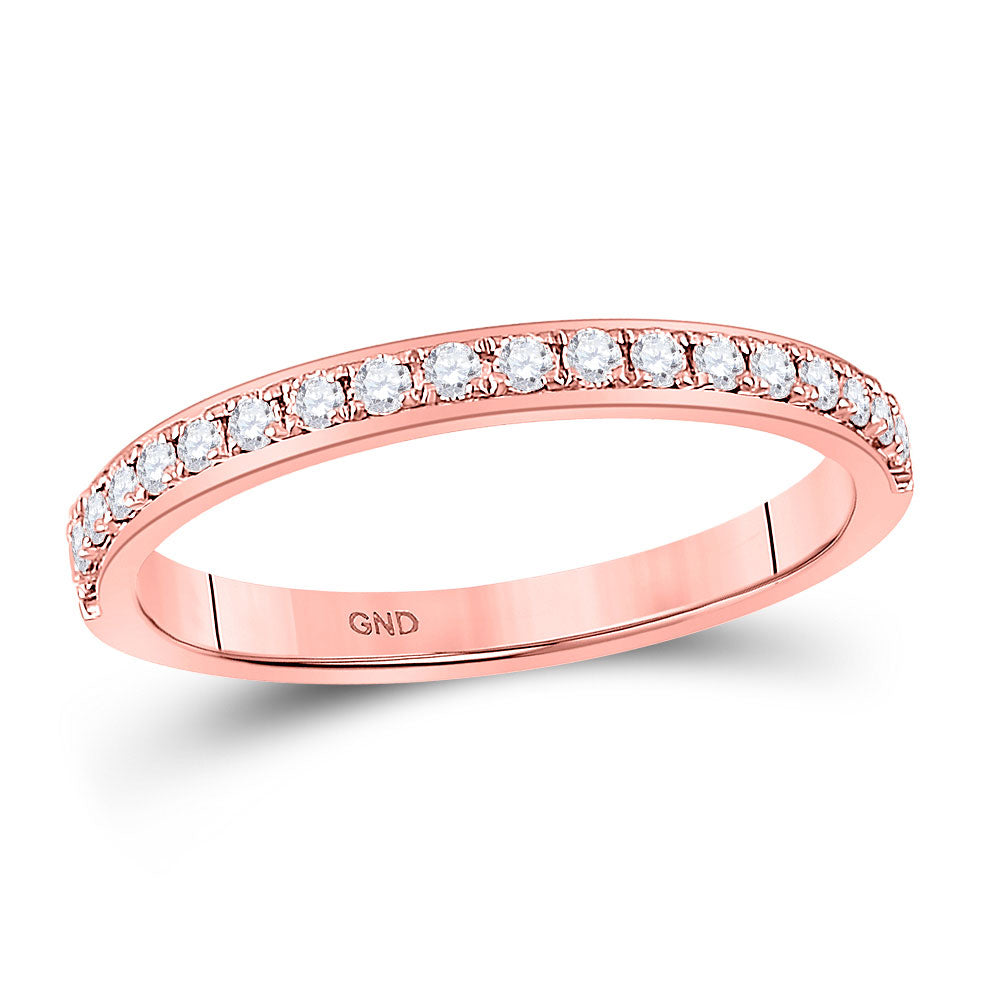 14kt Rose Gold Womens Round Diamond Wedding Single Row Band 1/4 Cttw