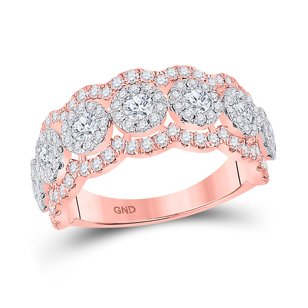 14kt Rose Gold Womens Round Diamond Anniversary Band Ring 1-1/2 Cttw