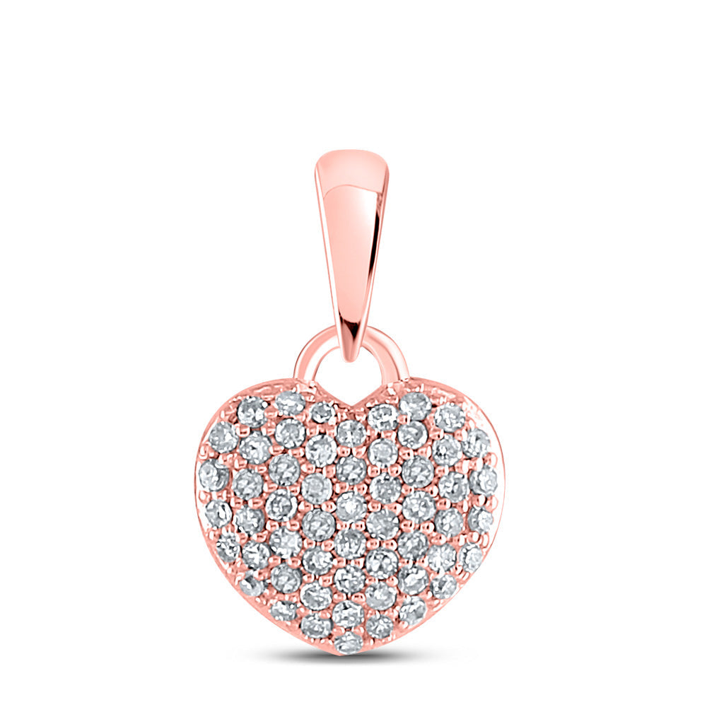 10kt Rose Gold Womens Round Diamond Heart Pendant 1/5 Cttw