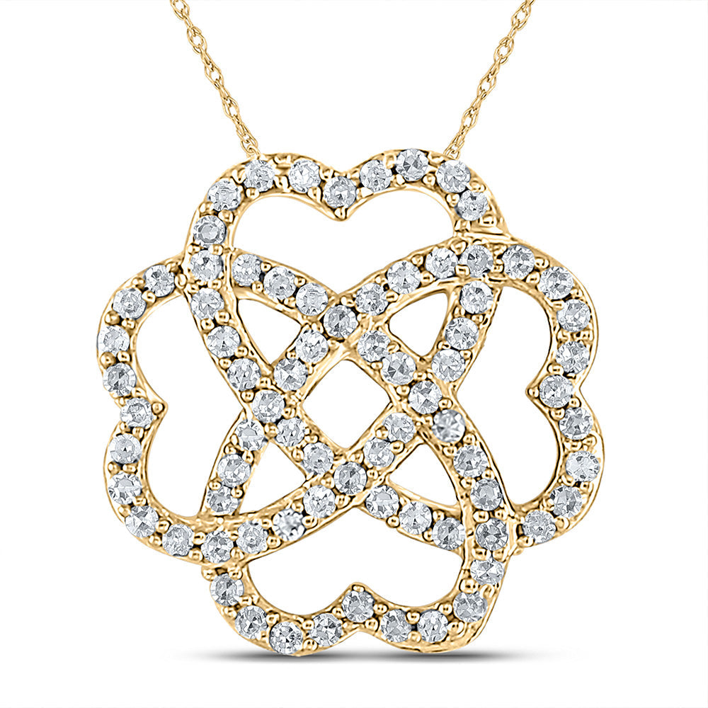 10kt Yellow Gold Womens Round Diamond Heart Pendant 1/4 Cttw