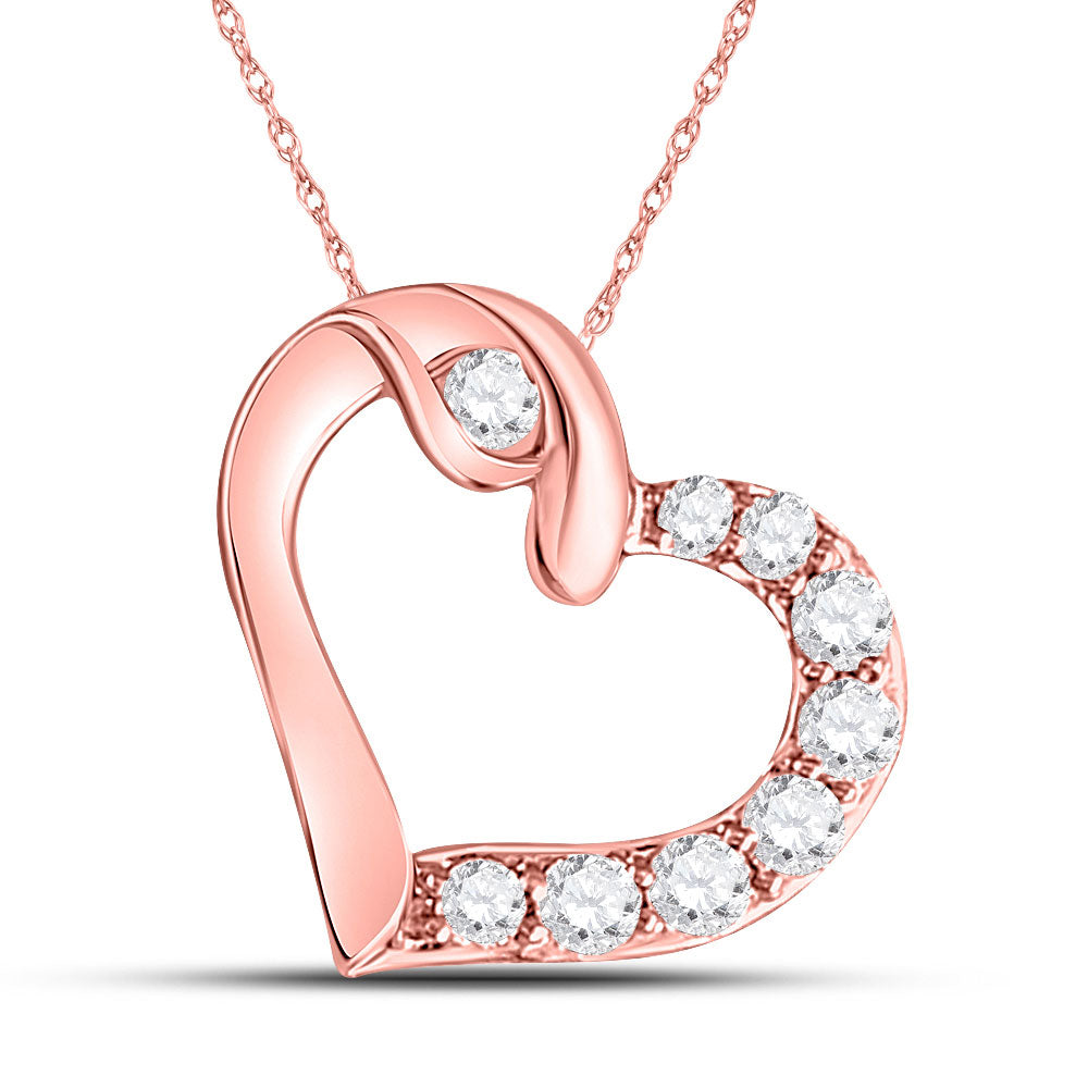 10kt Rose Gold Womens Round Diamond Heart Pendant 1/8 Cttw