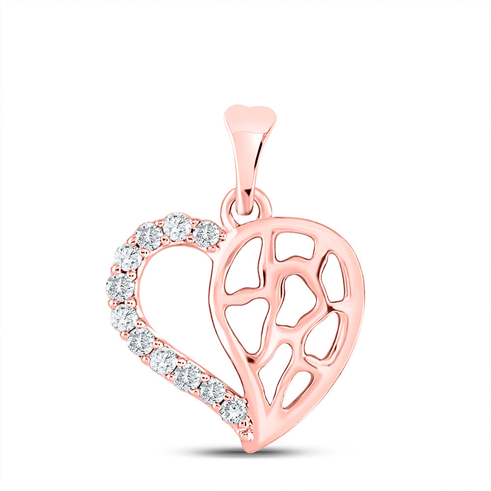 10kt Rose Gold Womens Round Diamond Heart Pendant 1/12 Cttw