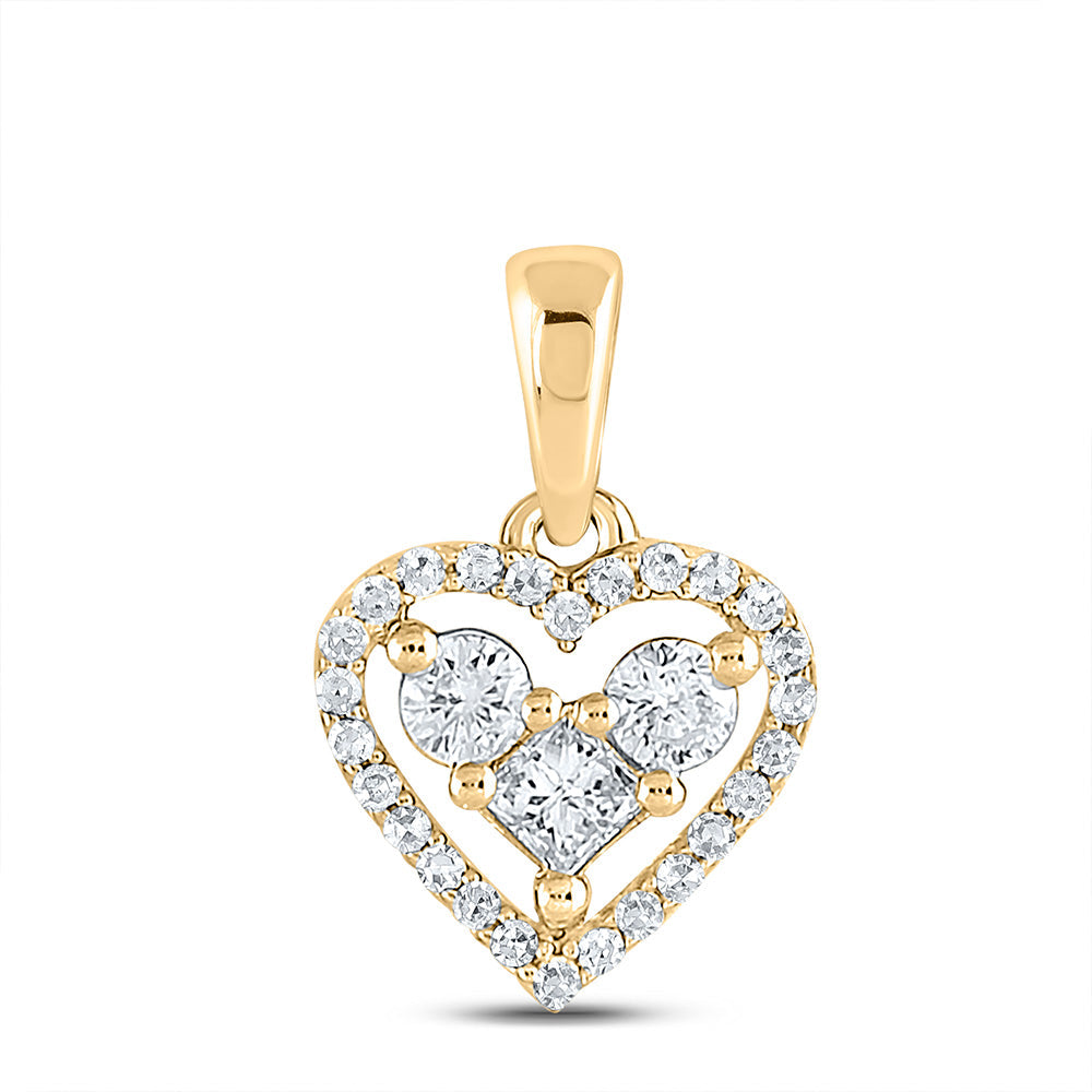 10kt Yellow Gold Womens Round Diamond Heart Pendant 1/3 Cttw