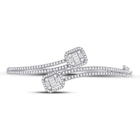 Load image into Gallery viewer, 14kt White Gold Womens Baguette Diamond Bangle Bracelet 1-1/3 Cttw
