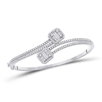 Load image into Gallery viewer, 14kt White Gold Womens Baguette Diamond Bangle Bracelet 1-1/3 Cttw
