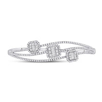 Load image into Gallery viewer, 14kt White Gold Womens Baguette Diamond Cluster 3-stone Bracelet 1-3/4 Cttw

