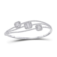 Load image into Gallery viewer, 14kt White Gold Womens Baguette Diamond Cluster 3-stone Bracelet 1-3/4 Cttw

