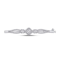 Load image into Gallery viewer, 14kt White Gold Womens Baguette Diamond Bangle Bracelet 3/4 Cttw
