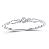 Load image into Gallery viewer, 14kt White Gold Womens Baguette Diamond Bangle Bracelet 3/4 Cttw
