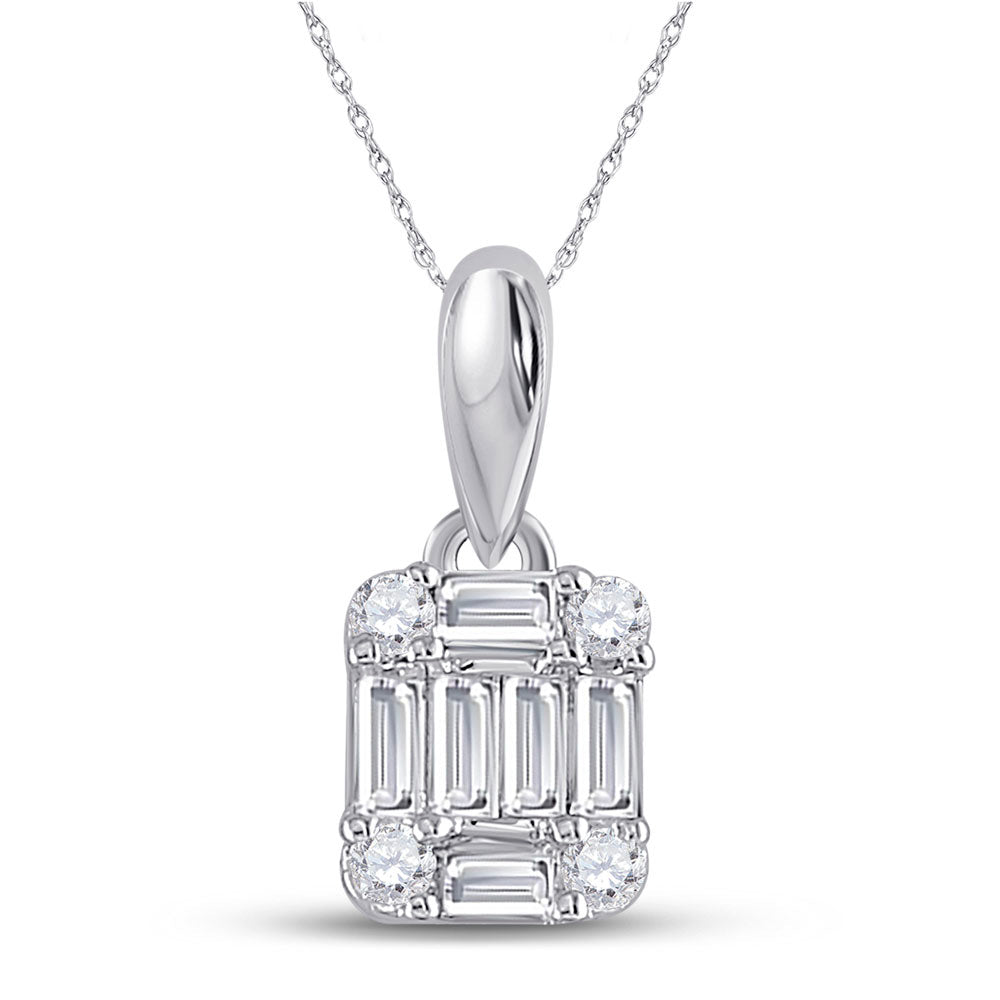 14kt White Gold Womens Baguette Diamond Fashion Cluster Pendant 1/5 Cttw