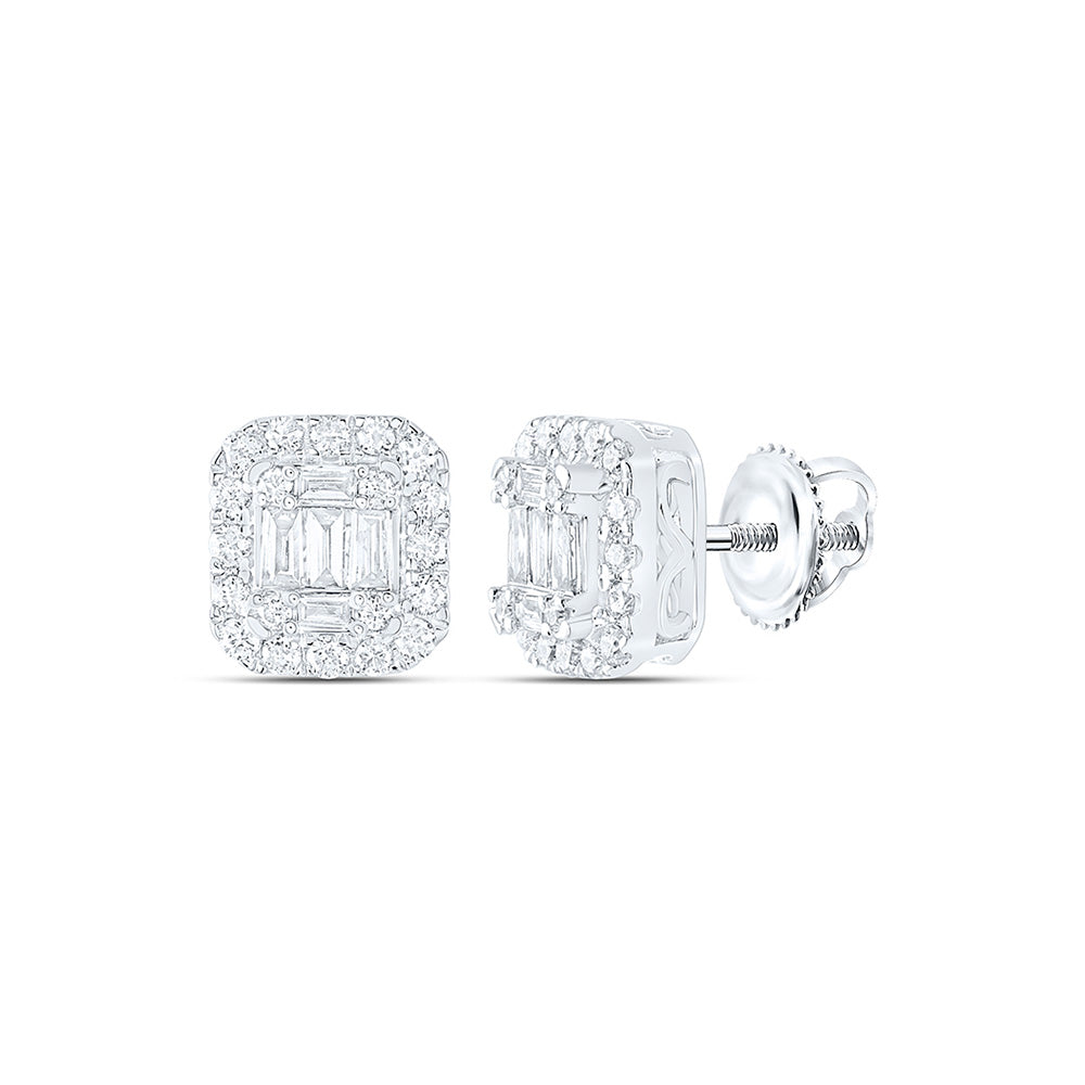 14kt White Gold Womens Round Diamond Fashion Cluster Earrings 5/8 Cttw