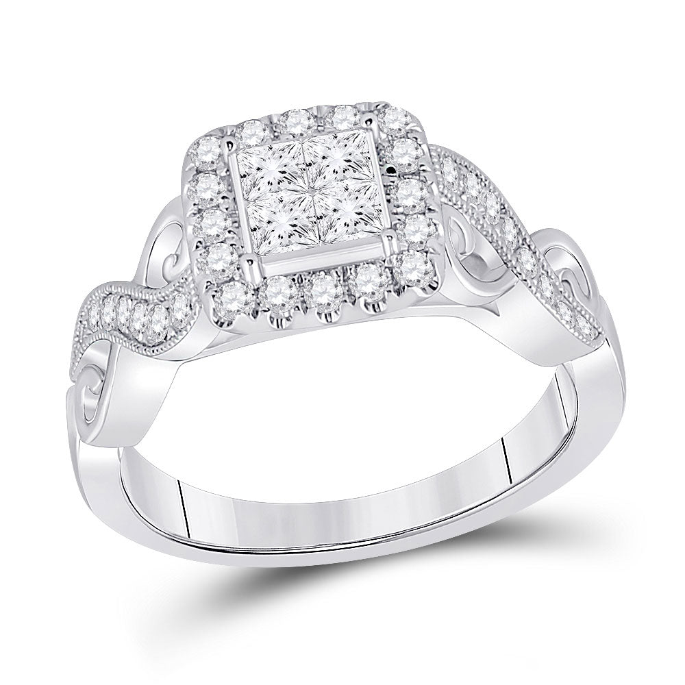 14kt White Gold Womens Princess Diamond Square Ring 7/8 Cttw