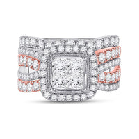 Load image into Gallery viewer, 14kt Two-tone Gold Princess Diamond Bridal Wedding Ring Band Set 2-3/4 Cttw
