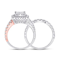 Load image into Gallery viewer, 14kt Two-tone Gold Princess Diamond Bridal Wedding Ring Band Set 2-3/4 Cttw
