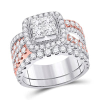 Load image into Gallery viewer, 14kt Two-tone Gold Princess Diamond Bridal Wedding Ring Band Set 2-3/4 Cttw
