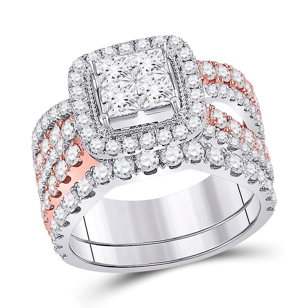 14kt Two-tone Gold Princess Diamond Bridal Wedding Ring Band Set 2-3/4 Cttw