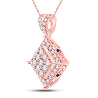 Load image into Gallery viewer, 14kt Rose Gold Womens Round Diamond Offset Square Cluster Pendant 1/2 Cttw
