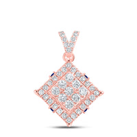 Load image into Gallery viewer, 14kt Rose Gold Womens Round Diamond Offset Square Cluster Pendant 1/2 Cttw
