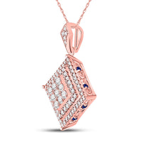 Load image into Gallery viewer, 14kt Rose Gold Womens Round Diamond Blue Sapphire Square Pendant 7/8 Cttw
