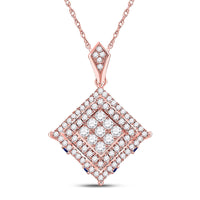Load image into Gallery viewer, 14kt Rose Gold Womens Round Diamond Blue Sapphire Square Pendant 7/8 Cttw
